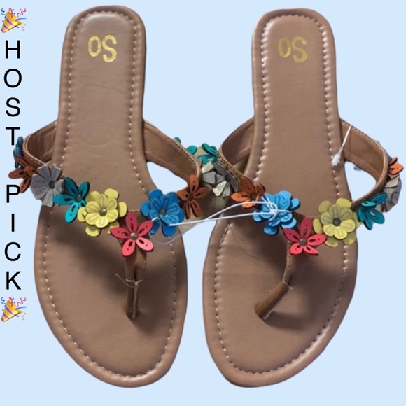 SO Shoes - So Tan Rainbow Flower Thong Sandals NWT